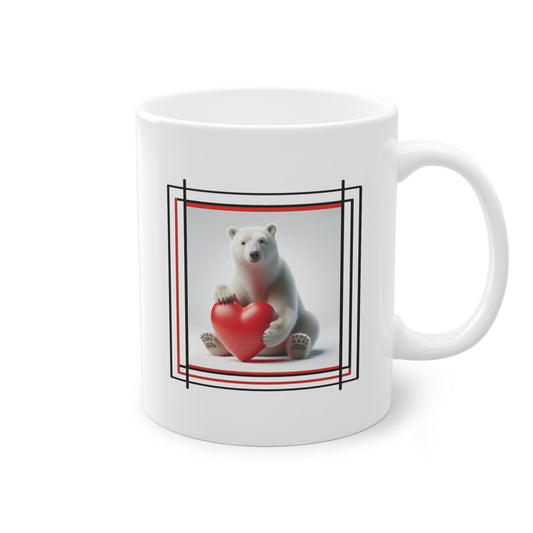 Mug cadeau design avec un Ours Polaire Gardien d'un gros Cœur rouge