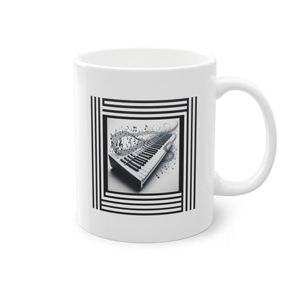 Mug céramique blanc idéal cadeau avec piano synthétiseur et notes de musique