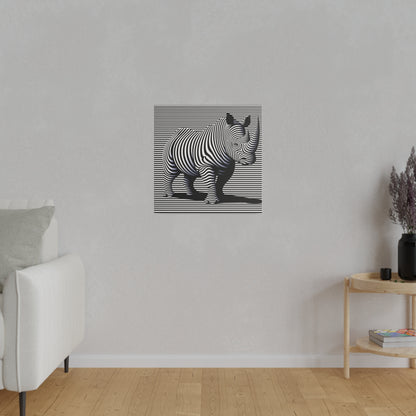 Toile avec une illusion moderne et desing en art optique rhinocéros en noir et blanc