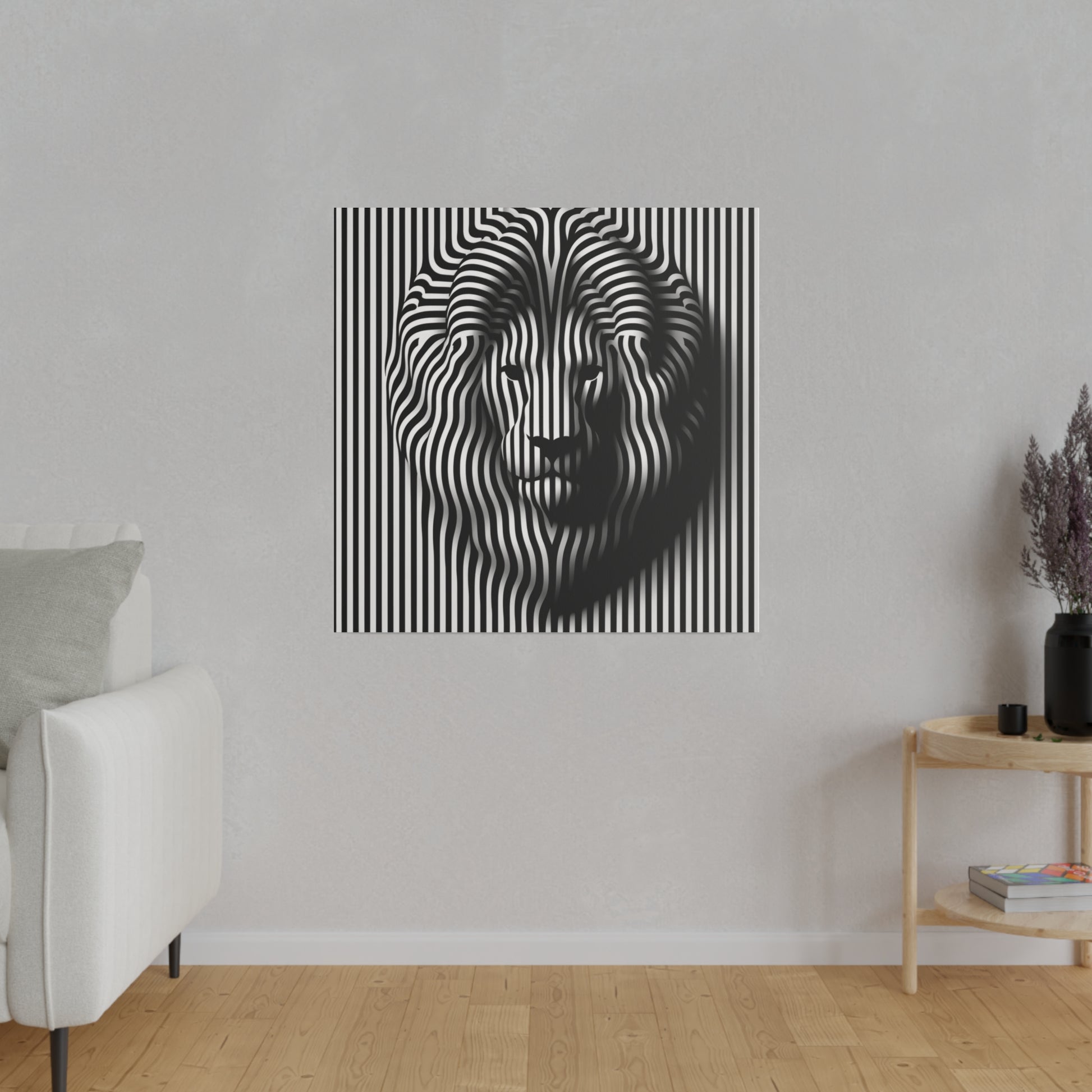 Toile design moderne de lion en noir et blanc dans un style d'art optique pour comme décoration intérieure murale