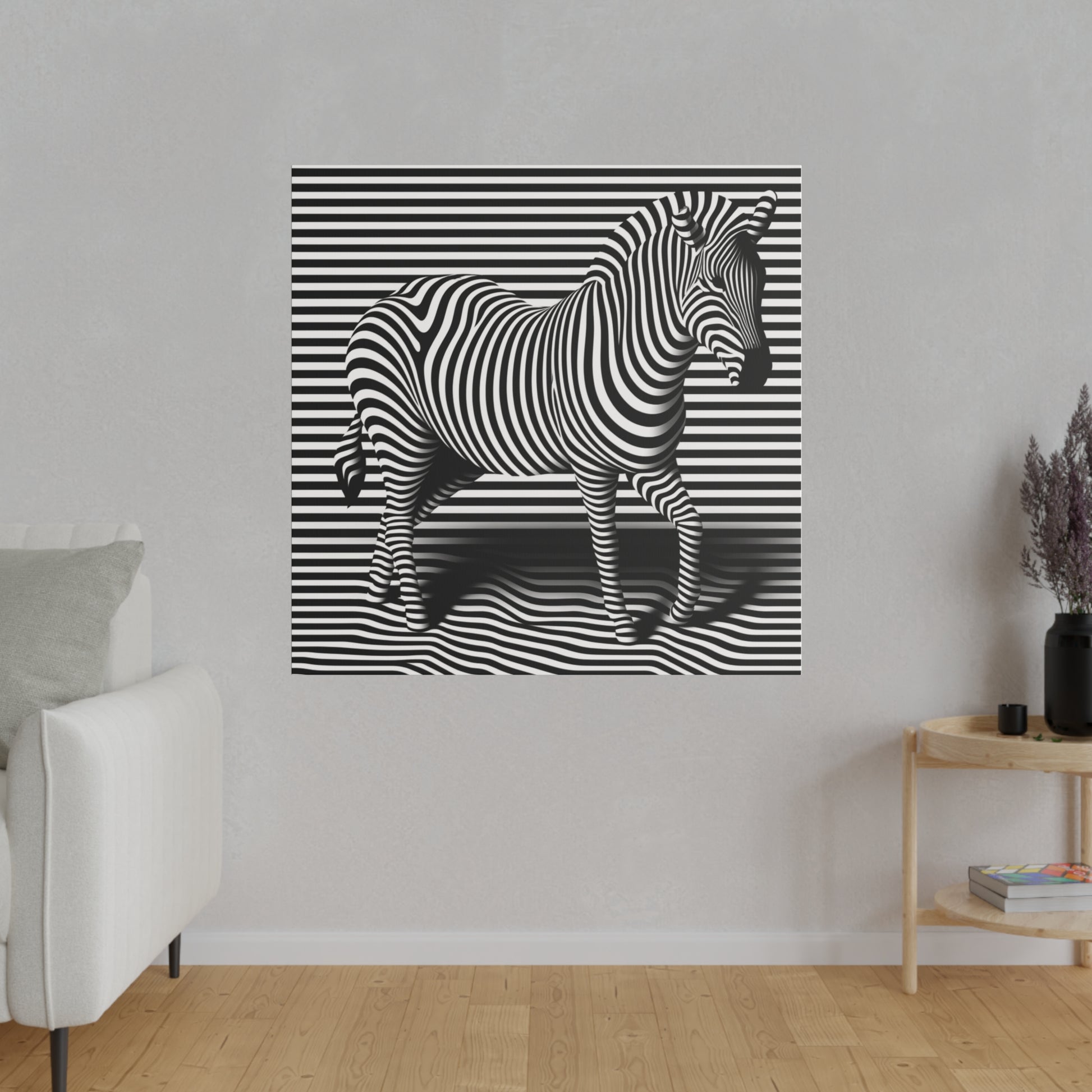 Toile moderne avec un design de Zèbre en illusion art optique noir et blanc