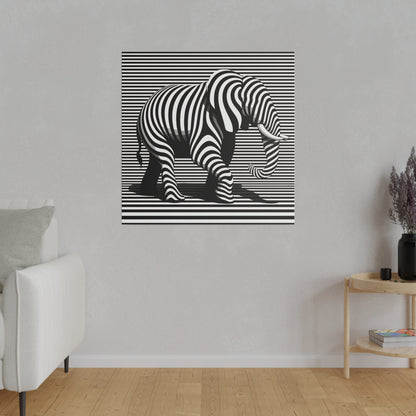 Toile moderne et design avec une image d’éléphant en art optique moderne type illusion avec rayures en noir et blanc