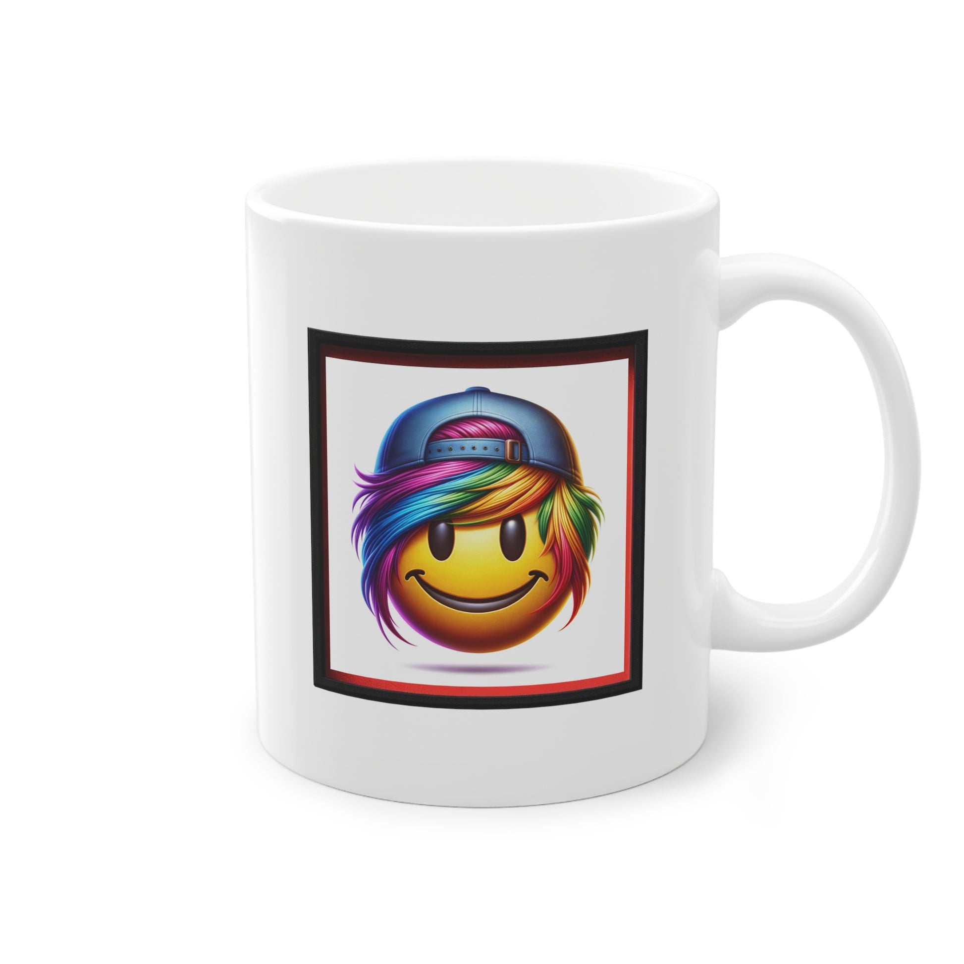 Smiley coloré avec casquette sur mug en céramique blanc idéal cadeau