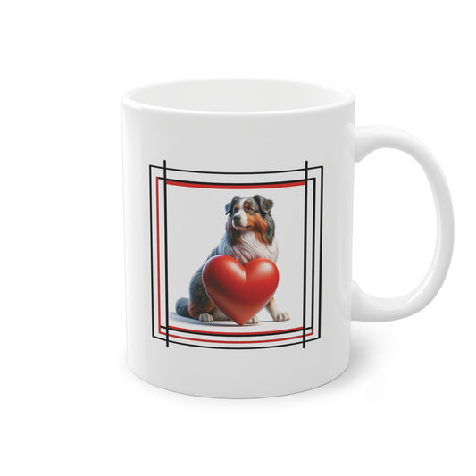 Mug unique et original avec un berger australien protecteur avec cœur rouge