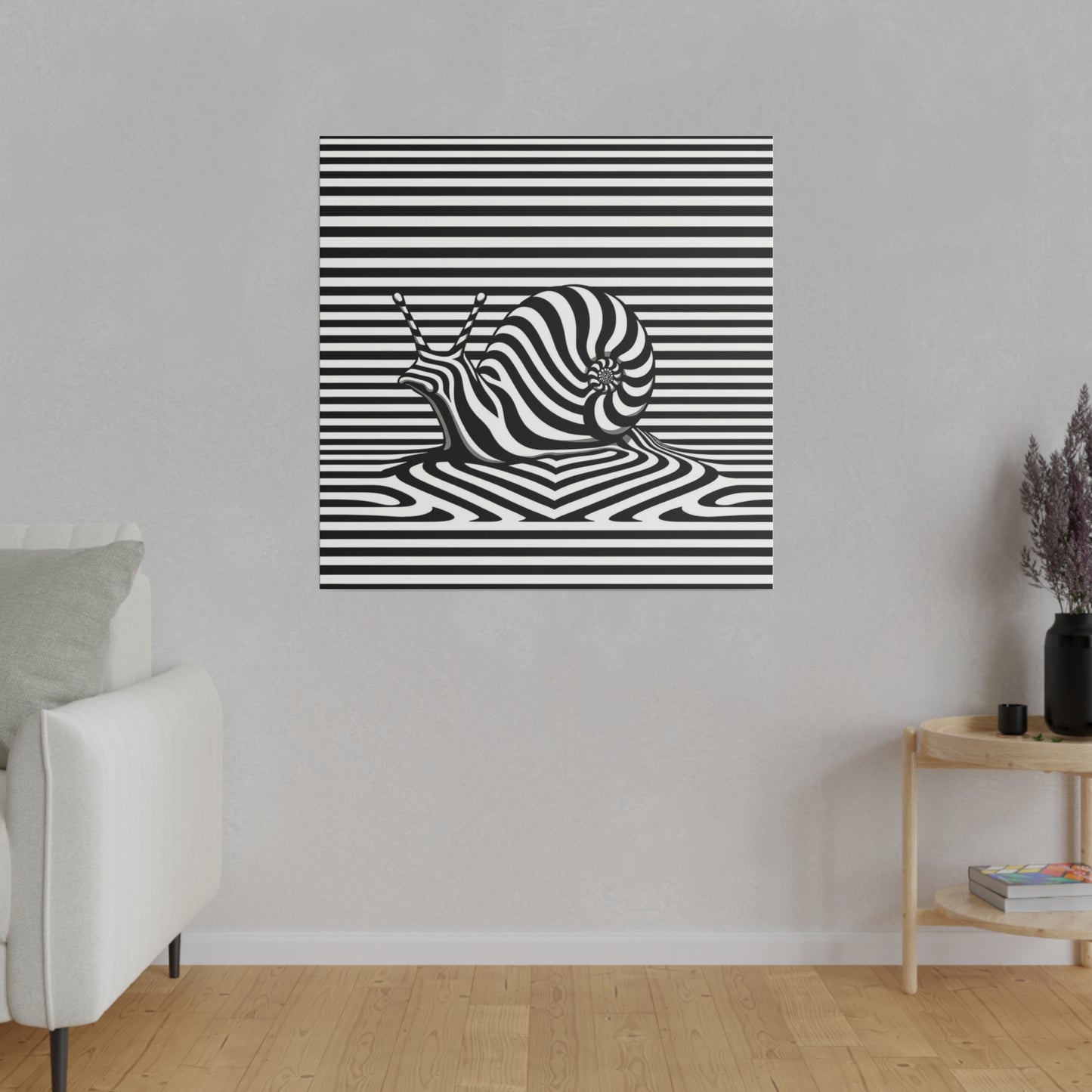 Tableau sur toile - Décoration Intérieure Originale - Animal Escargot en noir et blanc - Illusion Art Optique - YOMYLE