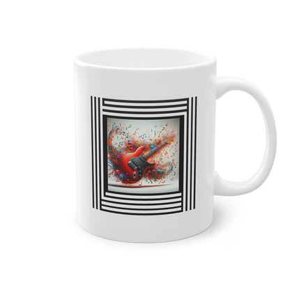 Mug cadeau original céramique blanc  avec guitare électrique rouge et notes de musique