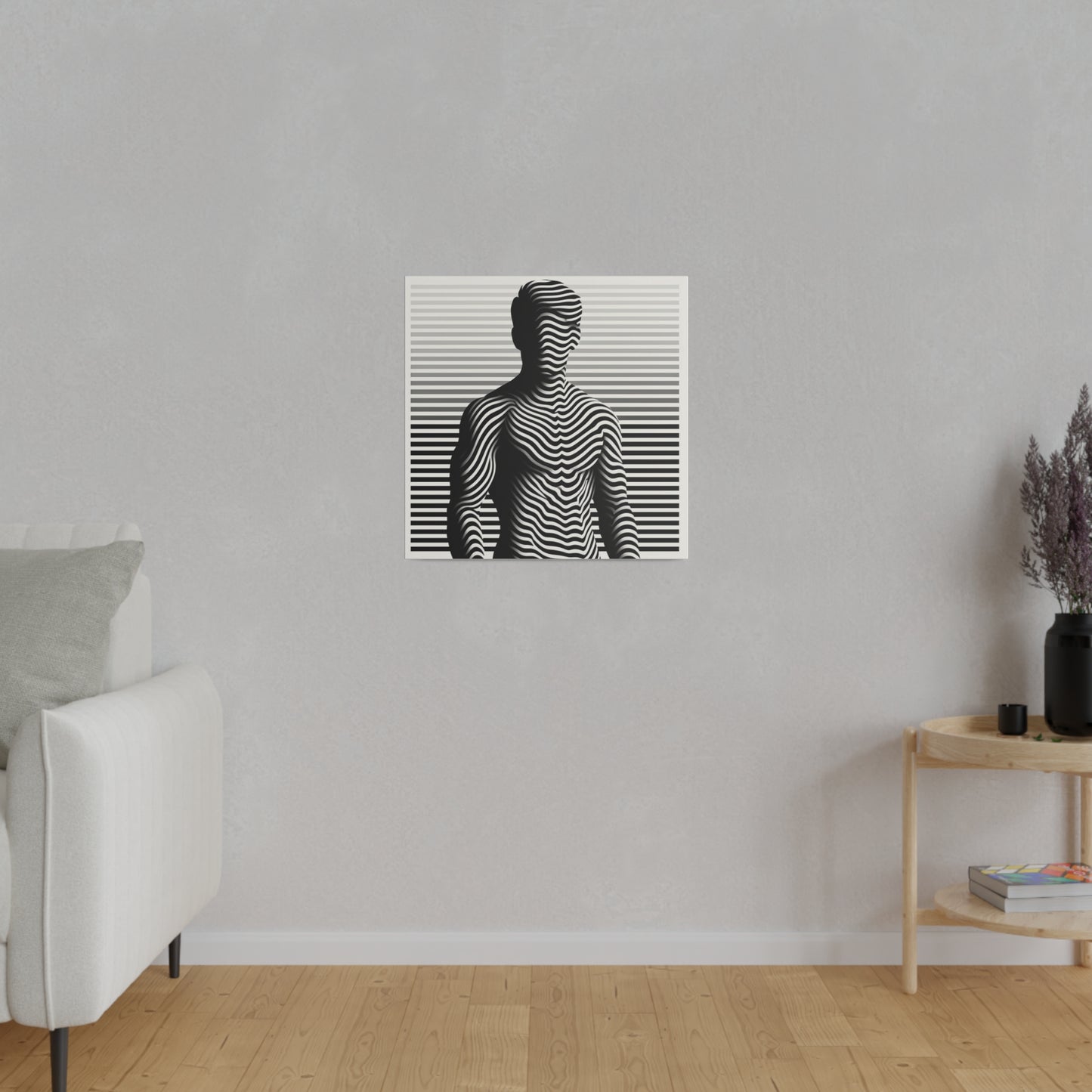 Tableau Toile d'une silhouette d'un homme en art optique type illusion en noir et blanc