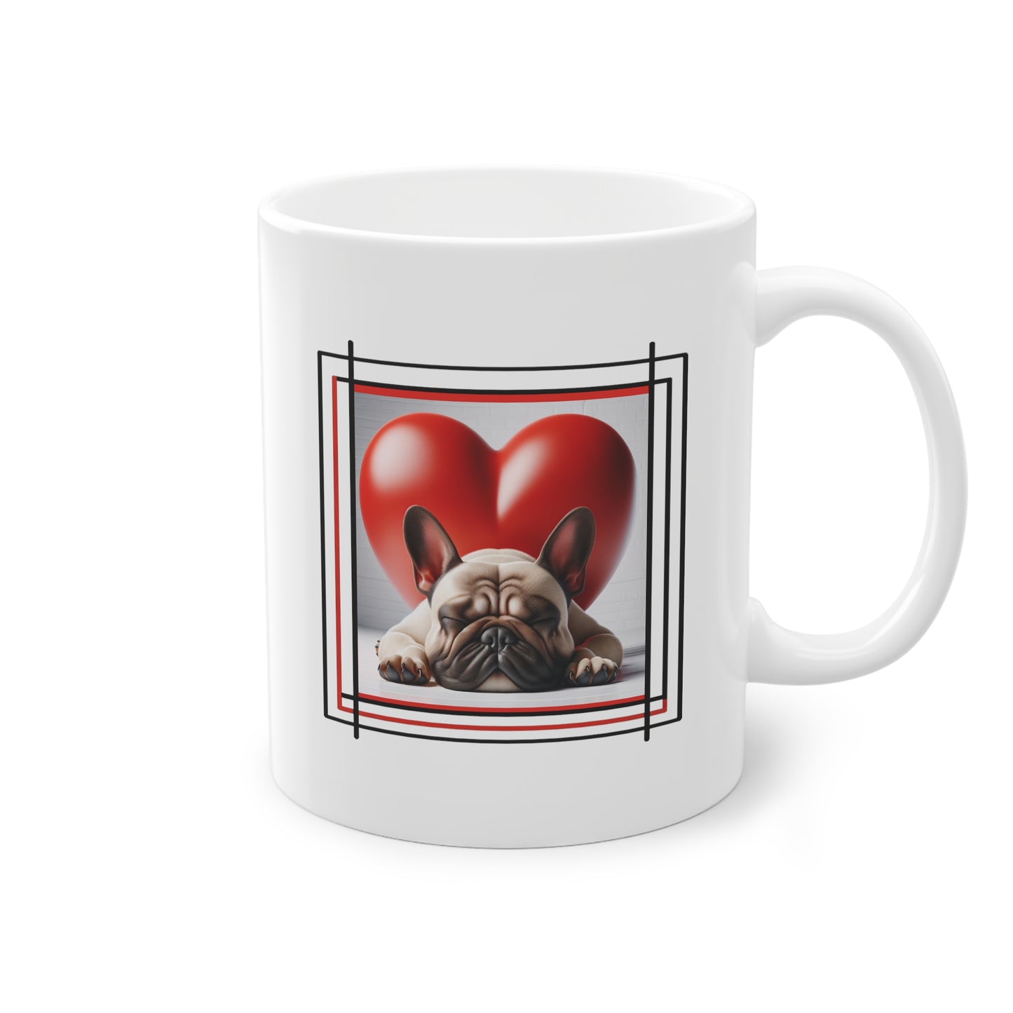 Mug cadeau design avec bouledogue français dormant sur cœur