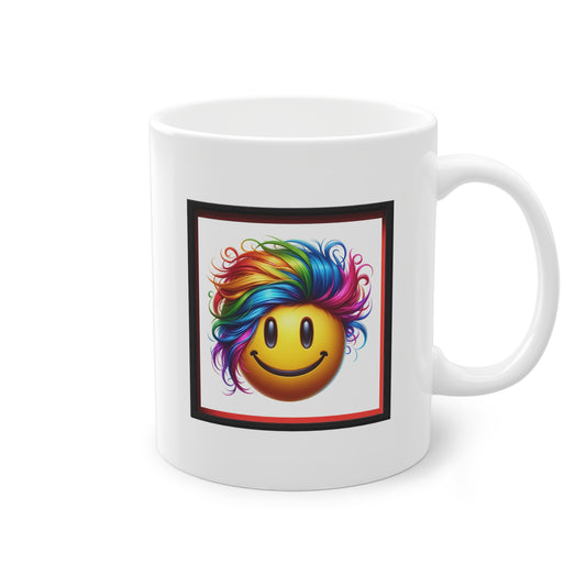 Mug en céramique blanc avec un design de smiley arc-en-ciel idéal cadeau original