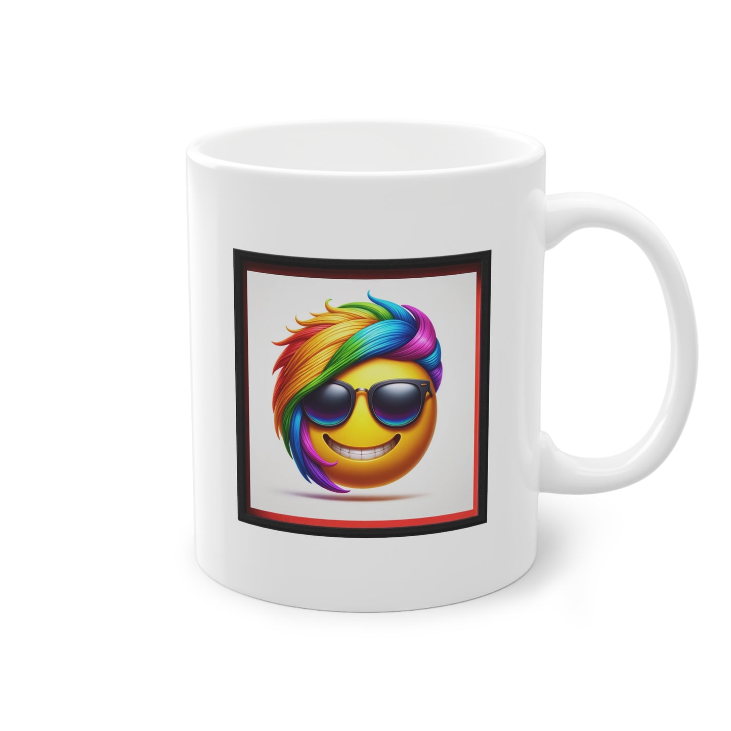 Mug avec smiley aux cheveux arc-en-ciel et lunettes