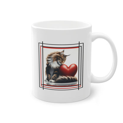 Idée de Mug Design avec un chat Maine Coon et un cœur rouge entre sa queue