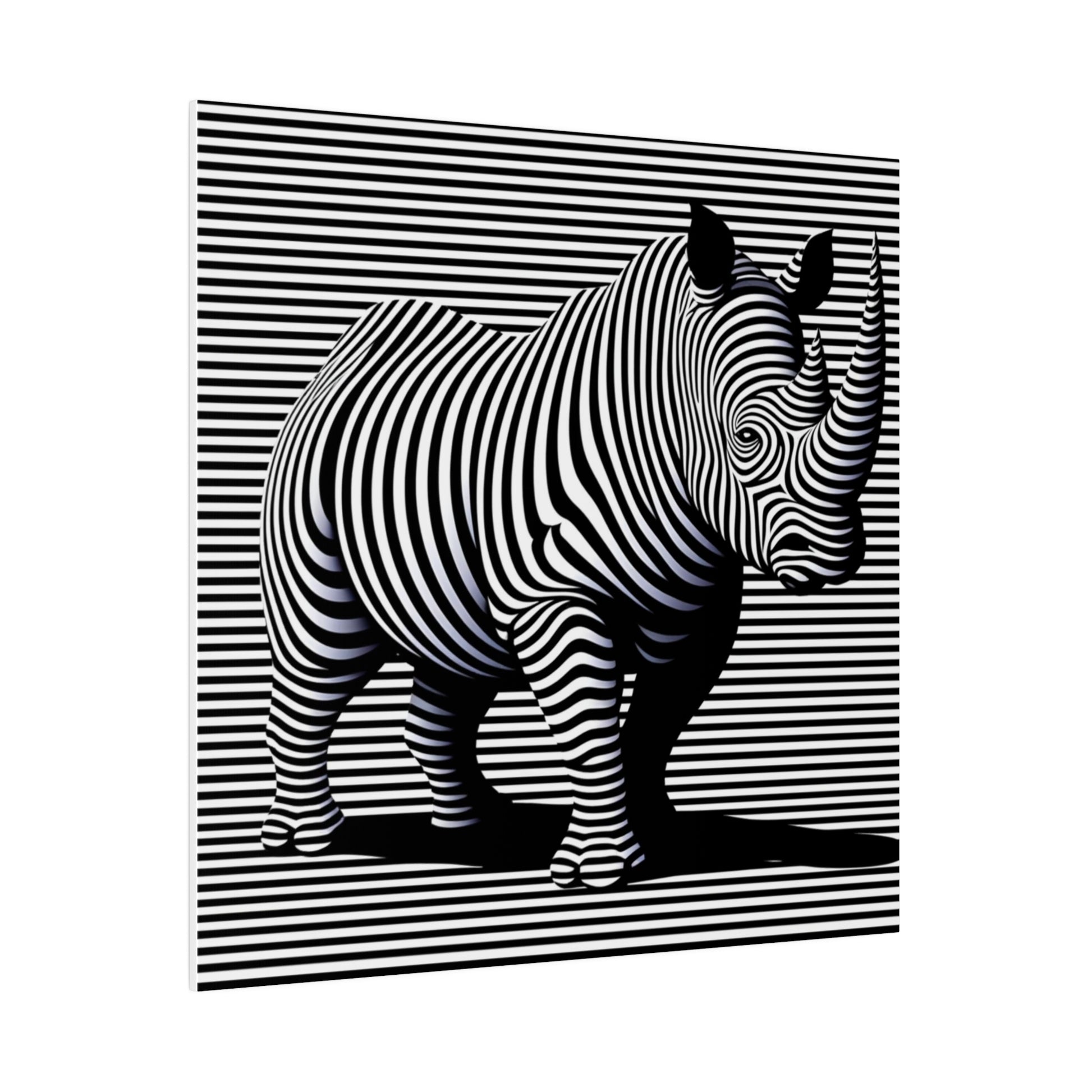 Toile avec une illusion moderne et desing en art optique rhinocéros en noir et blanc