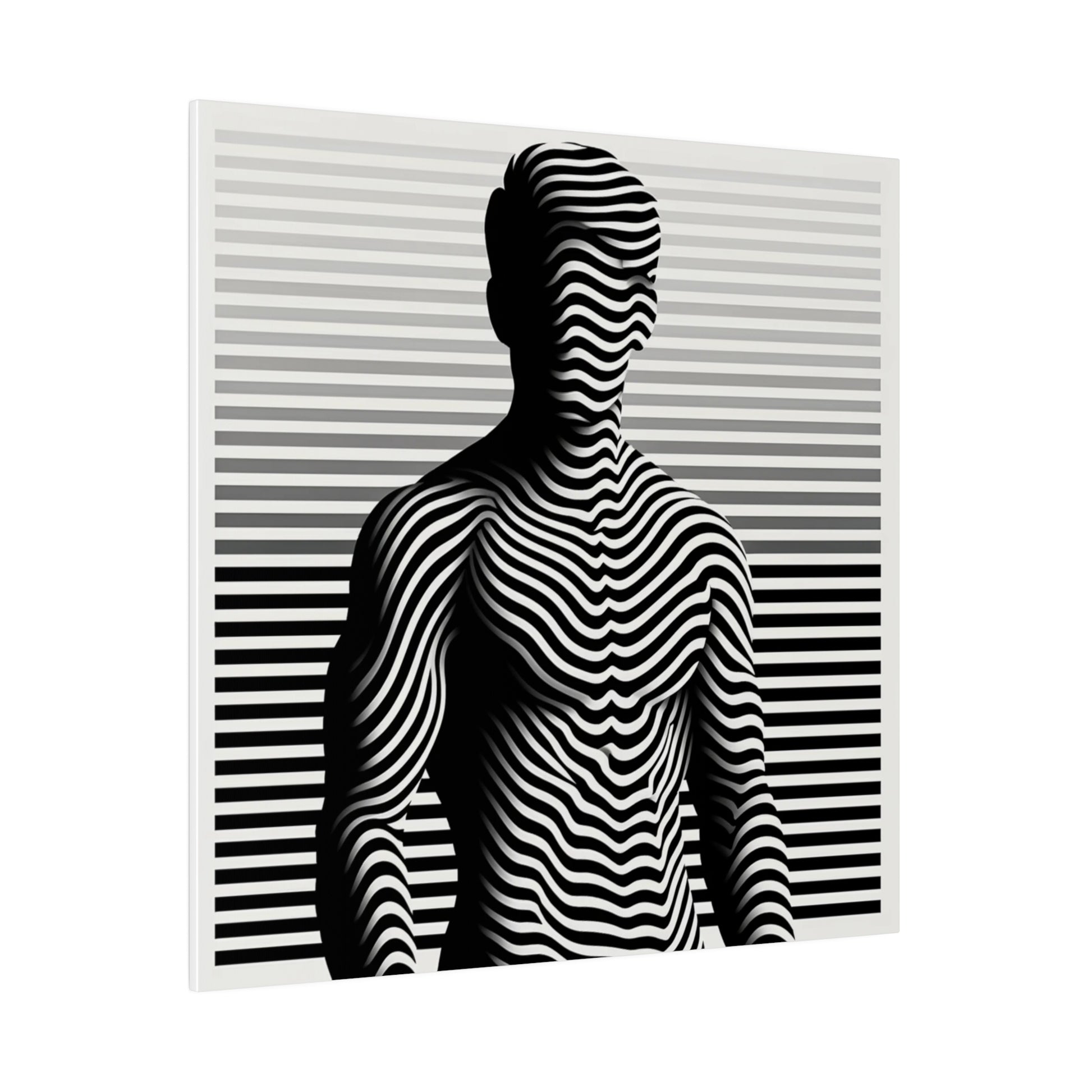 Tableau Toile d'une silhouette d'un homme en art optique type illusion en noir et blanc