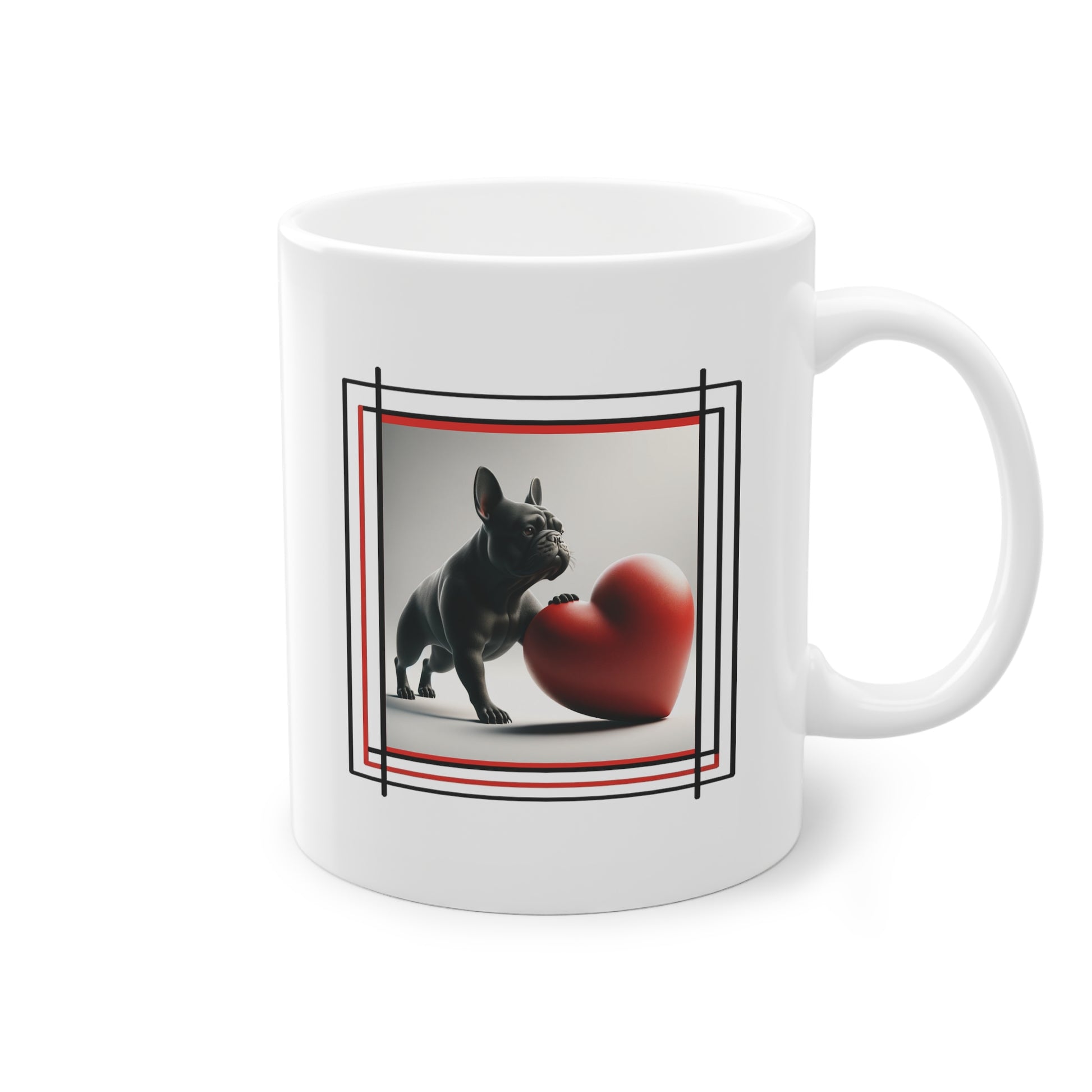 Tasse avec un bouledogue français affectueux sur cœur pour cadeau