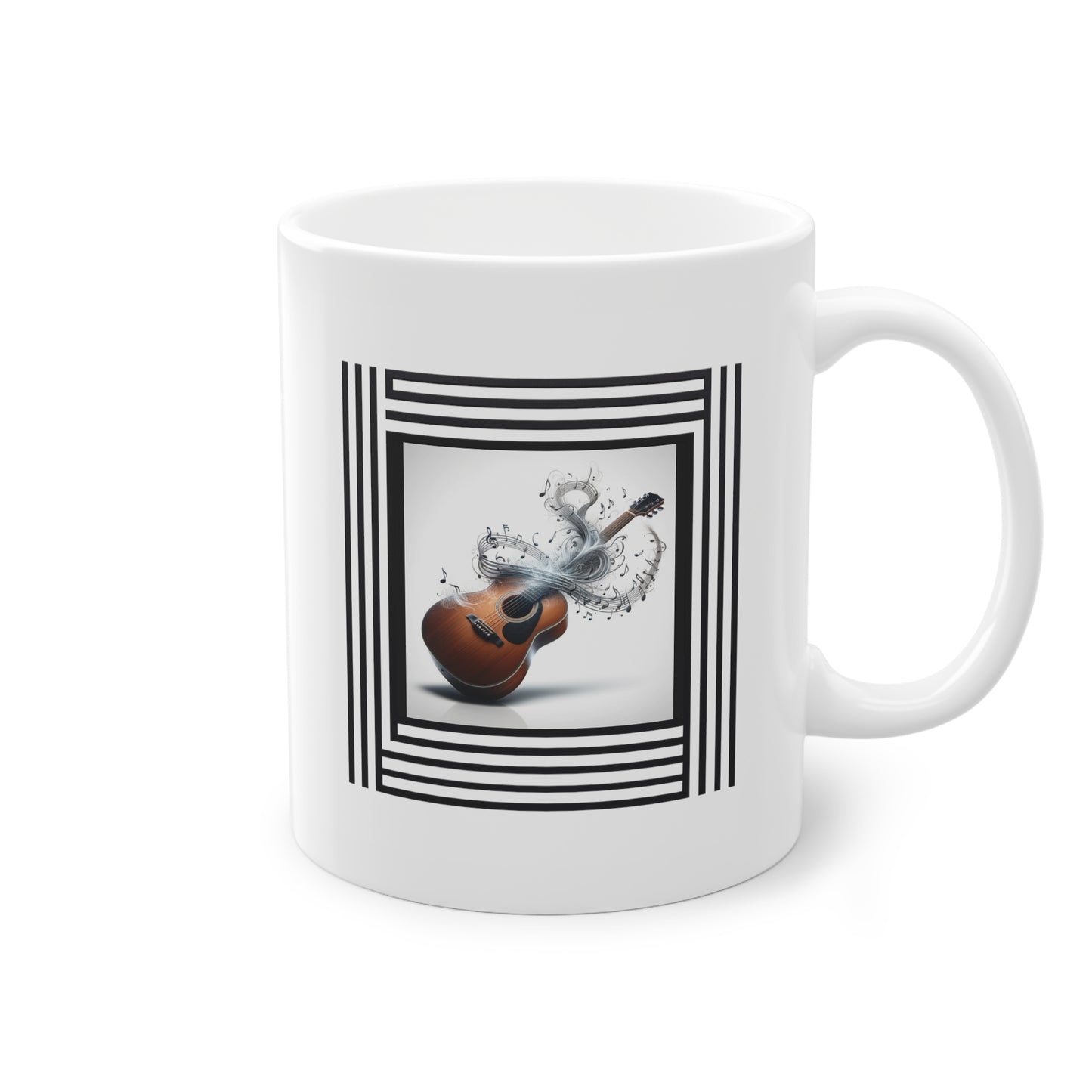 Guitare avec notes musicales sur mug blanc