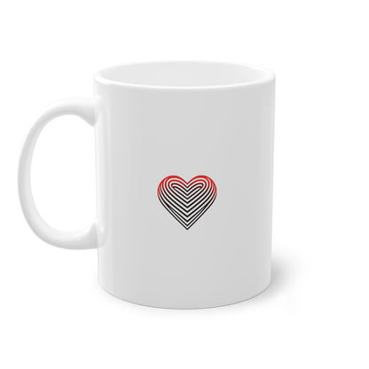 Mug avec design cœur rayé rouge blanc et noir 