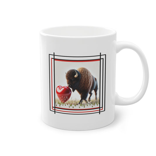 Mug avec motif de bison et cœur rouge sur prairie