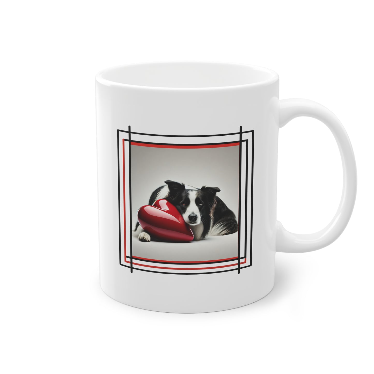 Mug original avec Border Collie yeux vairons et cœur rouge