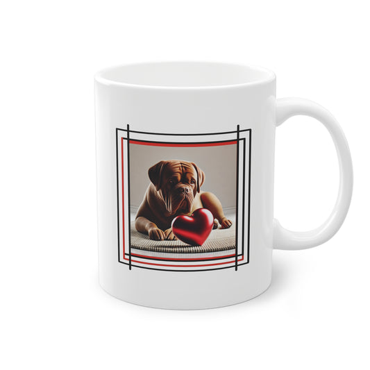 Mug avec Dogue de Bordeaux et un cœur rouge réaliste.