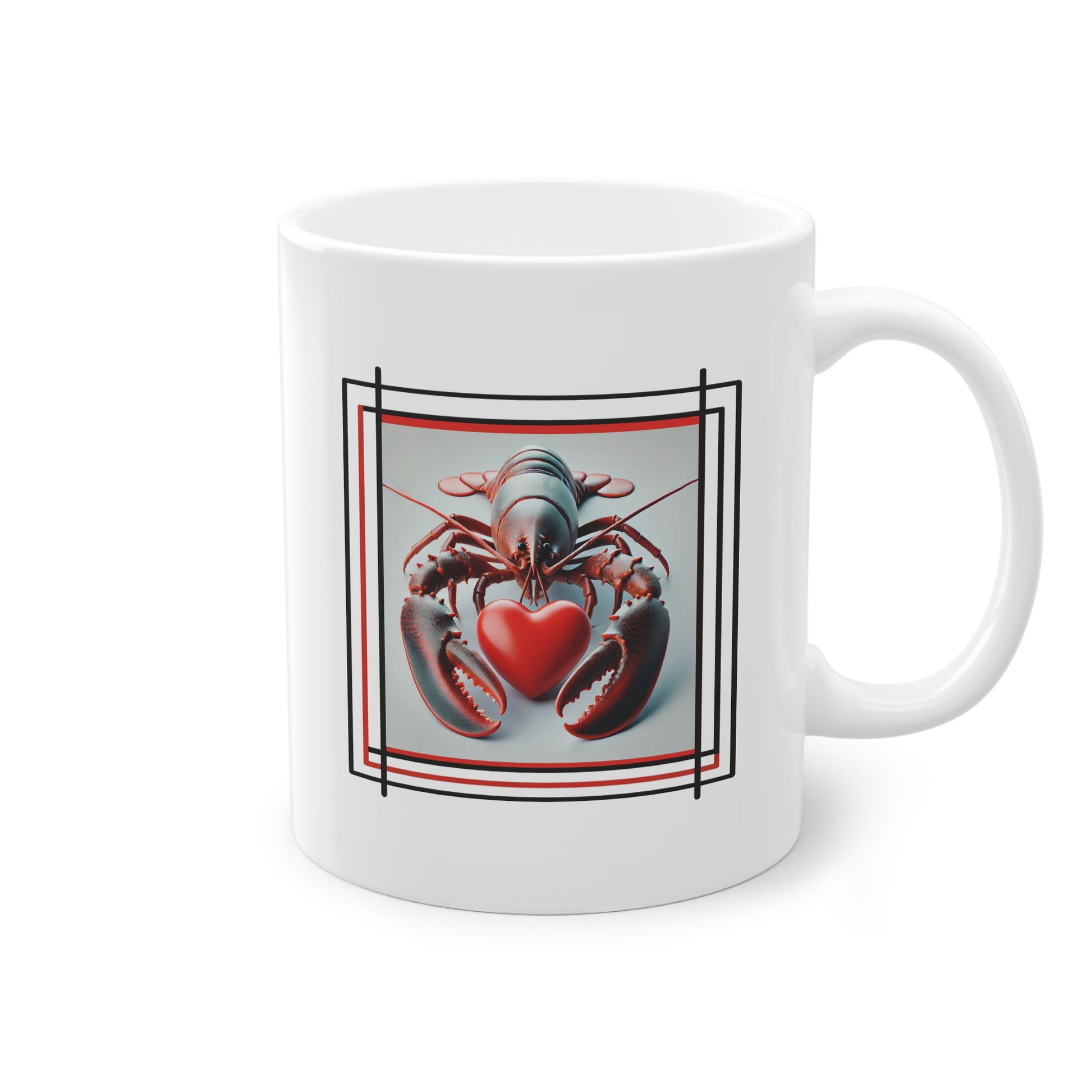 Tasse à offrir originale en céramique blanc avec  homard tenant un cœur rouge