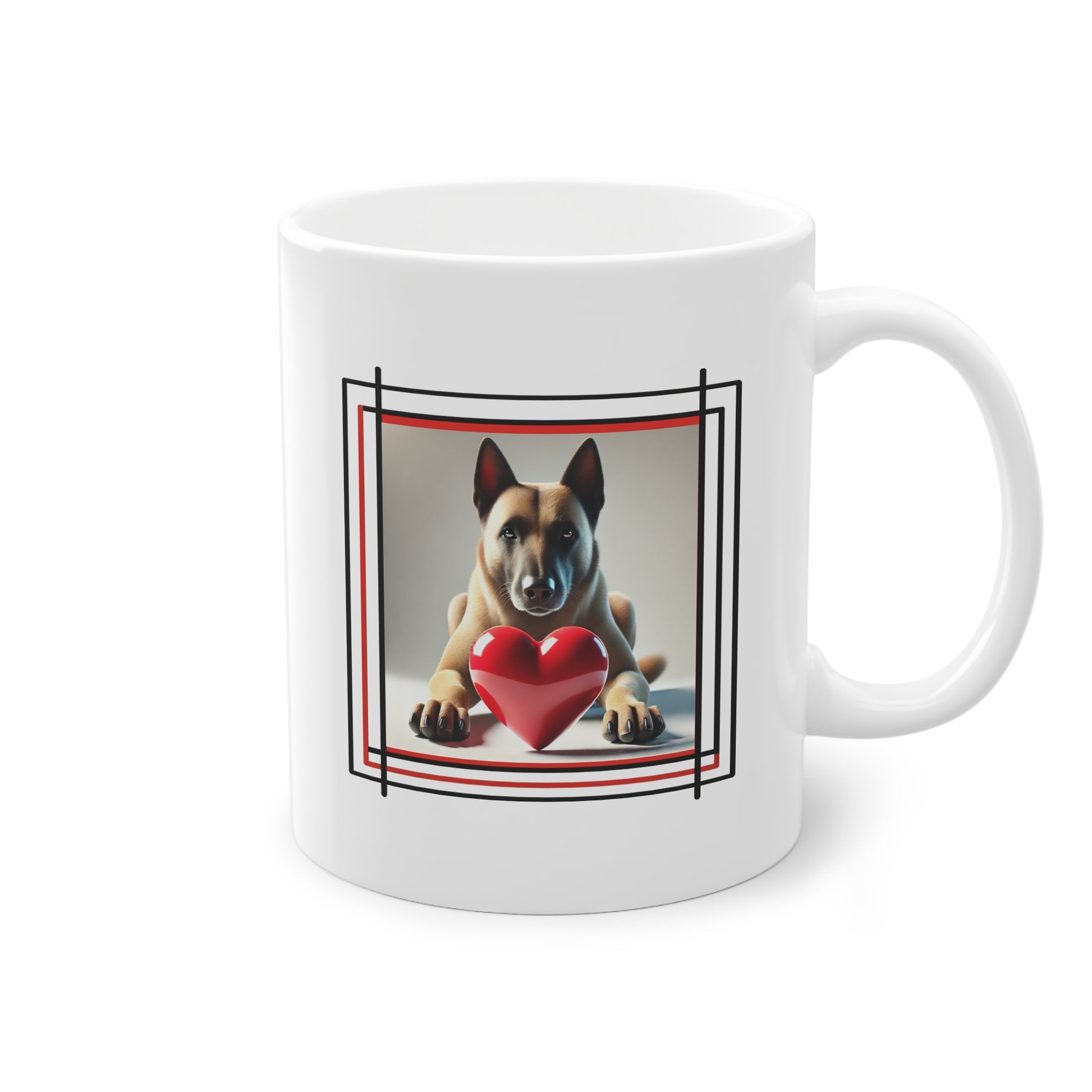 Mug avec Malinois et cœur rouge brillant – cadeau original