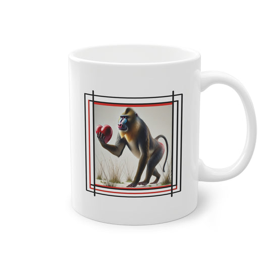 Mug Mandrill tenant un cœur rouge, design fantaisie