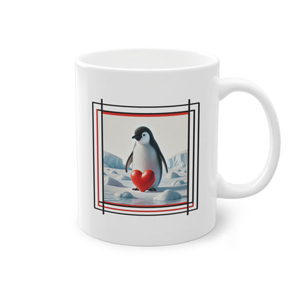 Tasse à offrir comme super cadeau avec illustration de pingouin et cœur rouge sur la banquise