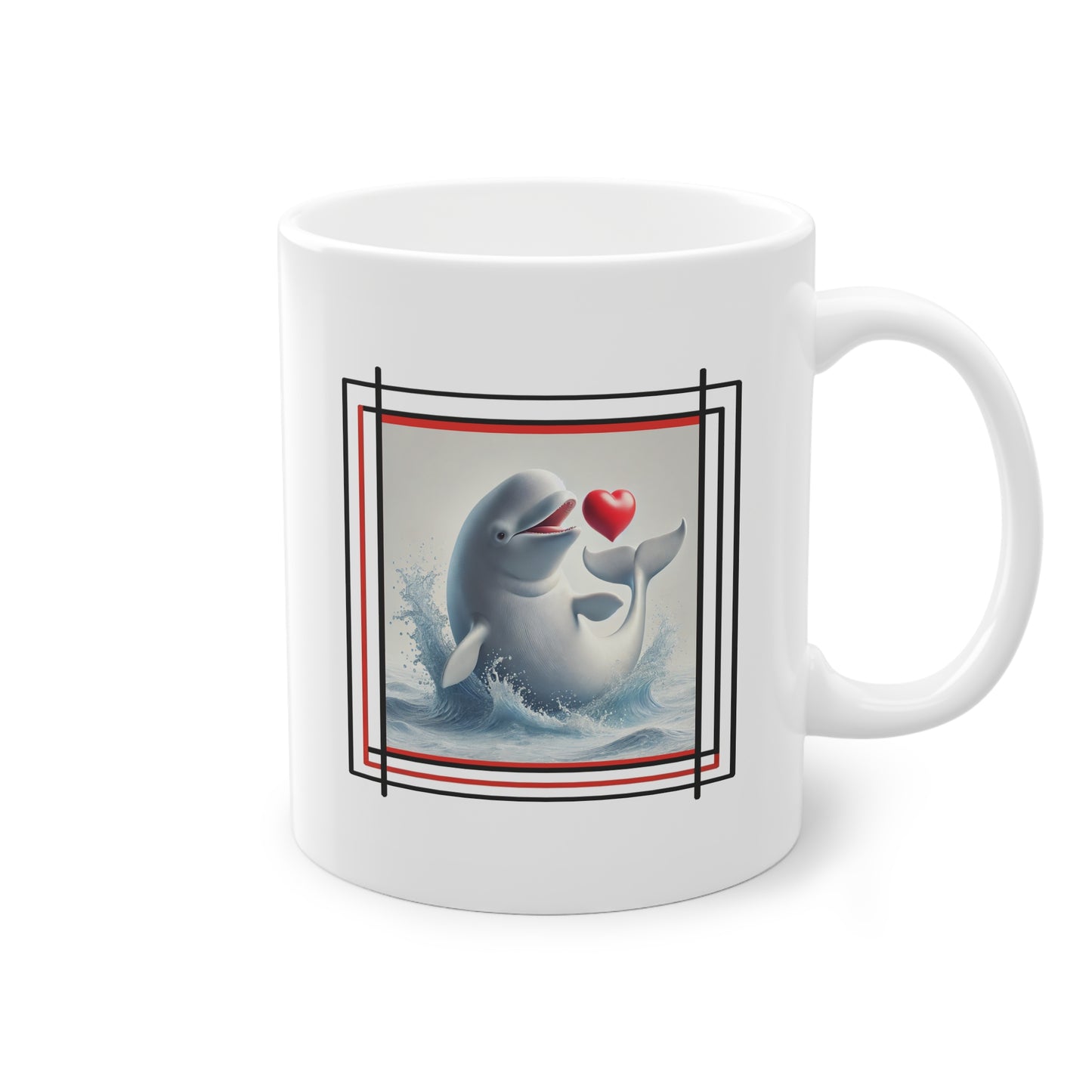 Mug avec beluga jouant avec un coeur