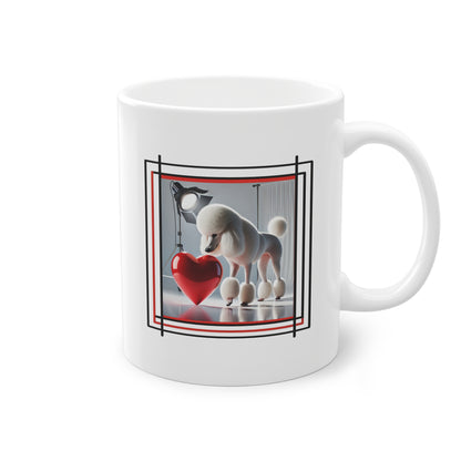 Mug en céramique avec un caniche royal et un grand cœur rouge