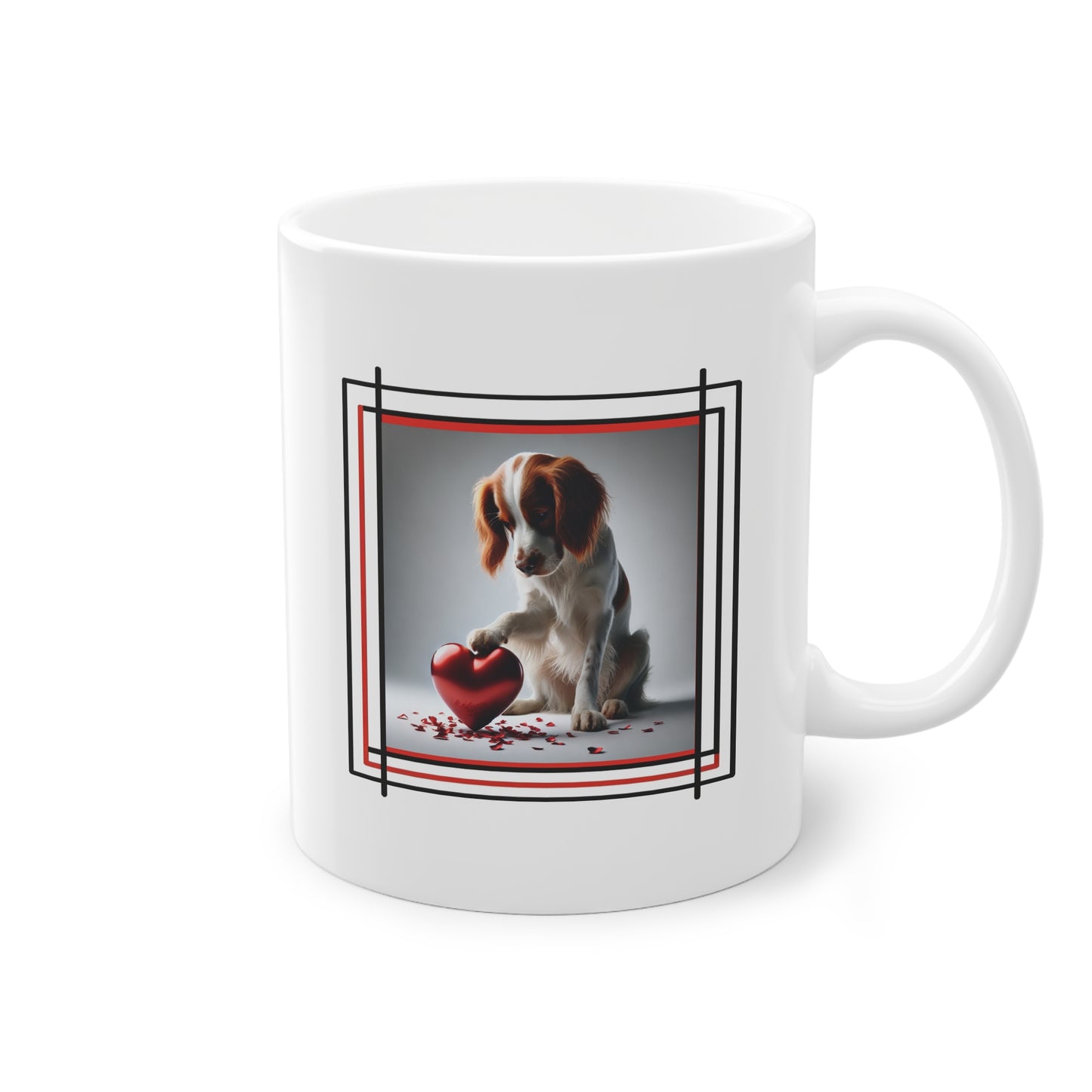 Mug céramique 33cl avec chien Épagneul Breton et cœur rouge