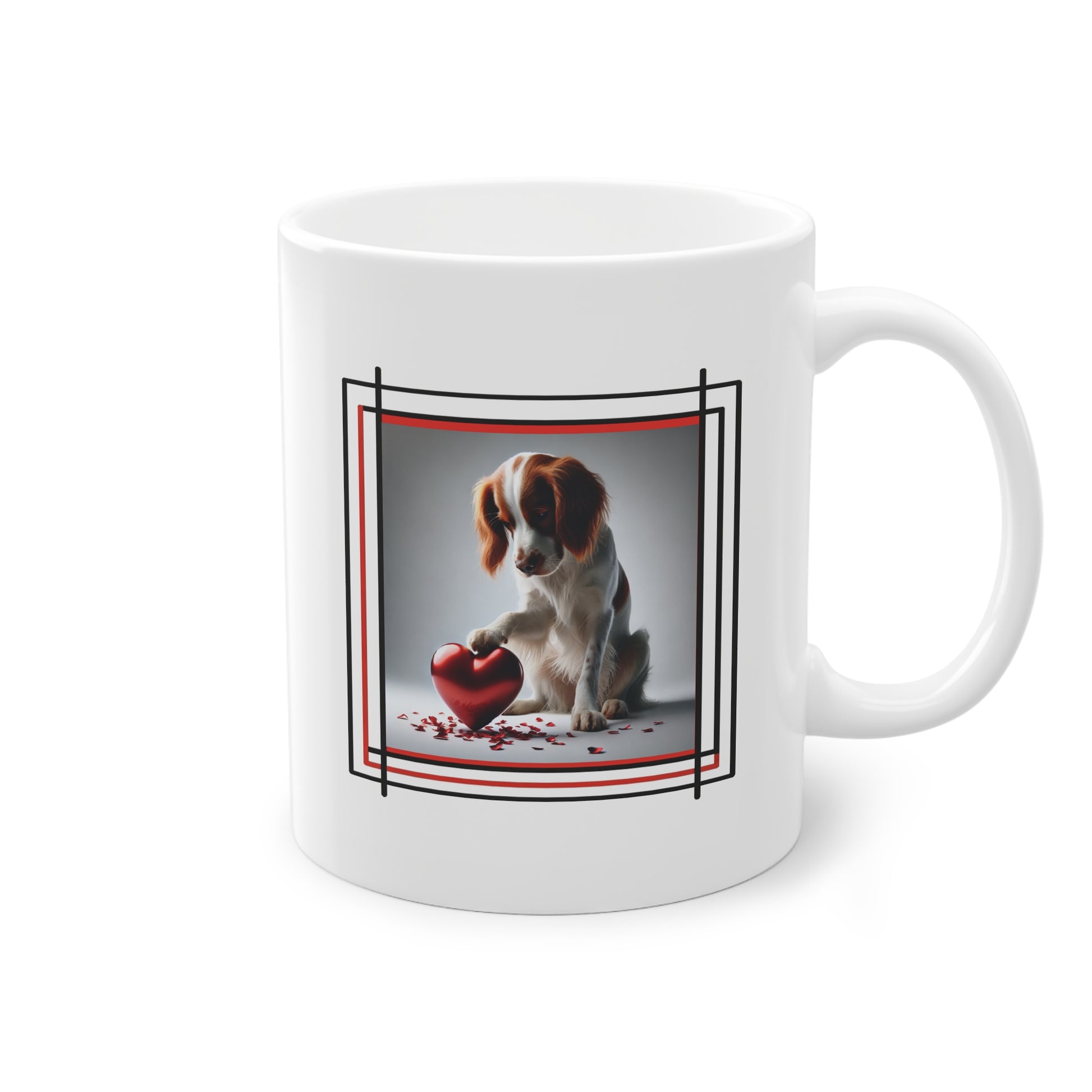 Mug céramique 33cl avec chien Épagneul Breton et cœur rouge