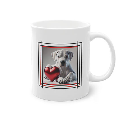 Mug avec chiot mignon Dogue Argentin et cœur rouge brillant