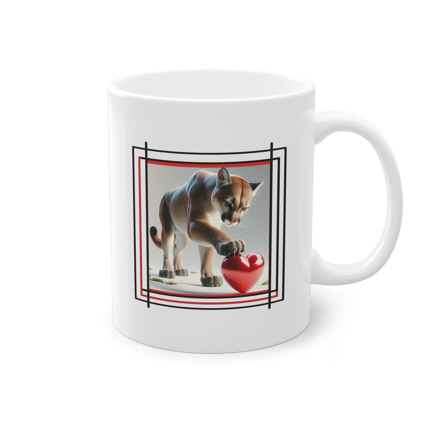 Mug avec illustration de félin cougar et cœur rouge