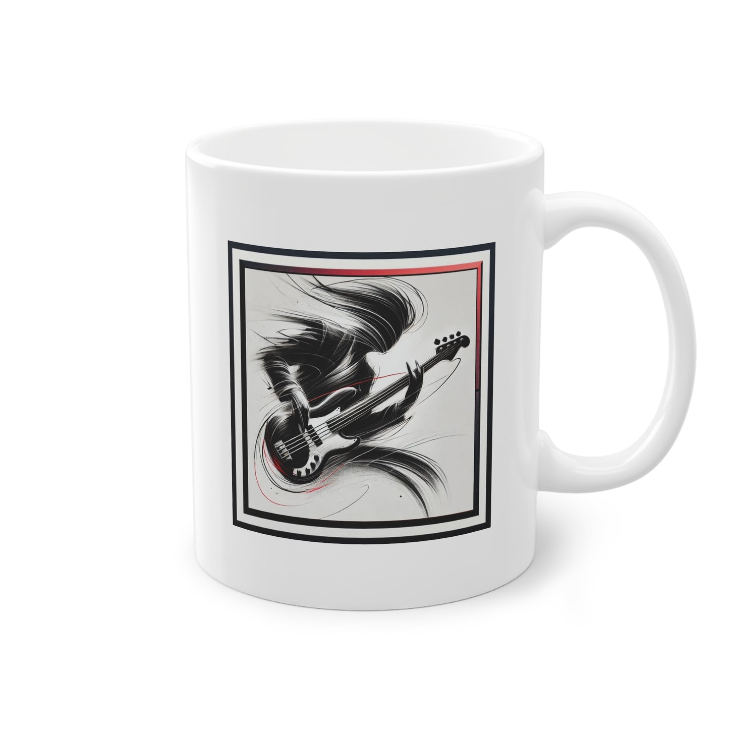 Bassiste en pleine action, design rock sur tasse en céramique.
