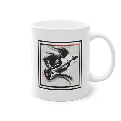Bassiste en pleine action, design rock sur tasse en céramique.