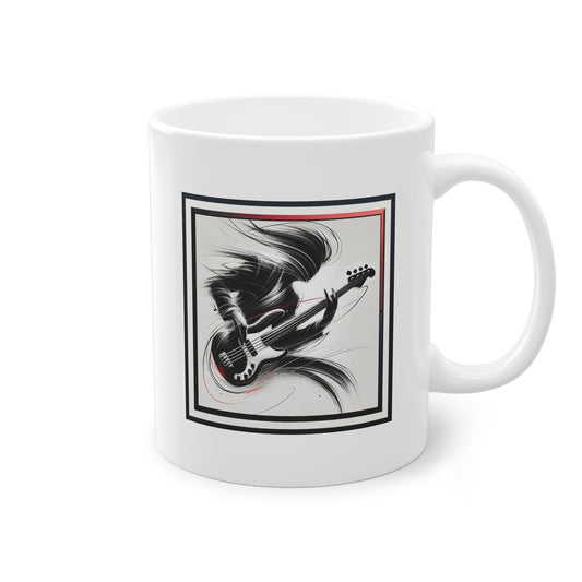Bassiste en pleine action, design rock sur tasse en céramique.