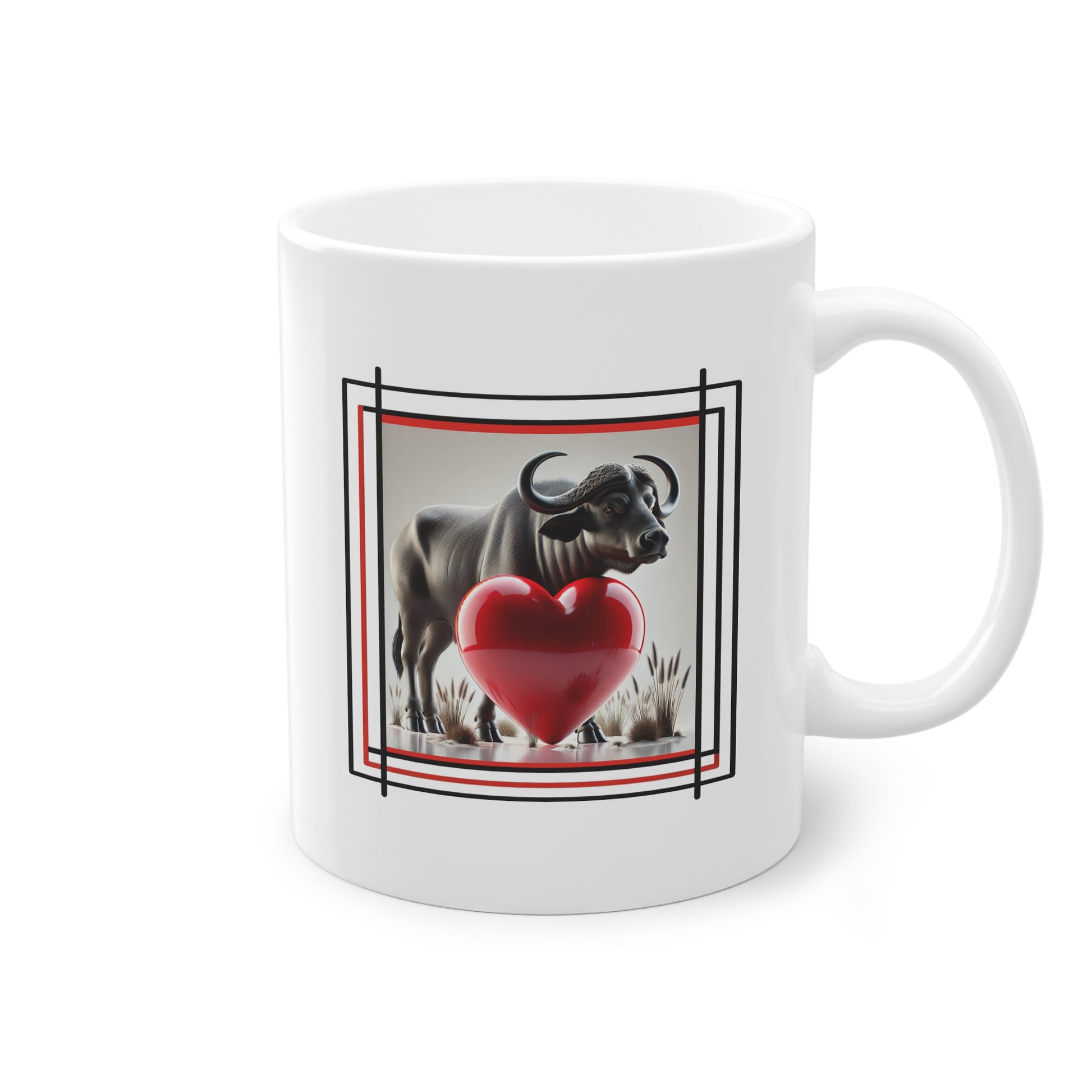 Mug avec buffle d'Afrique et cœur rouge, design animal