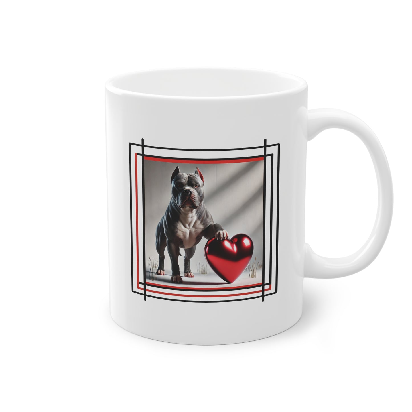 Mug cadeau pas cher avec un chien pitbull et un coeur design morderne