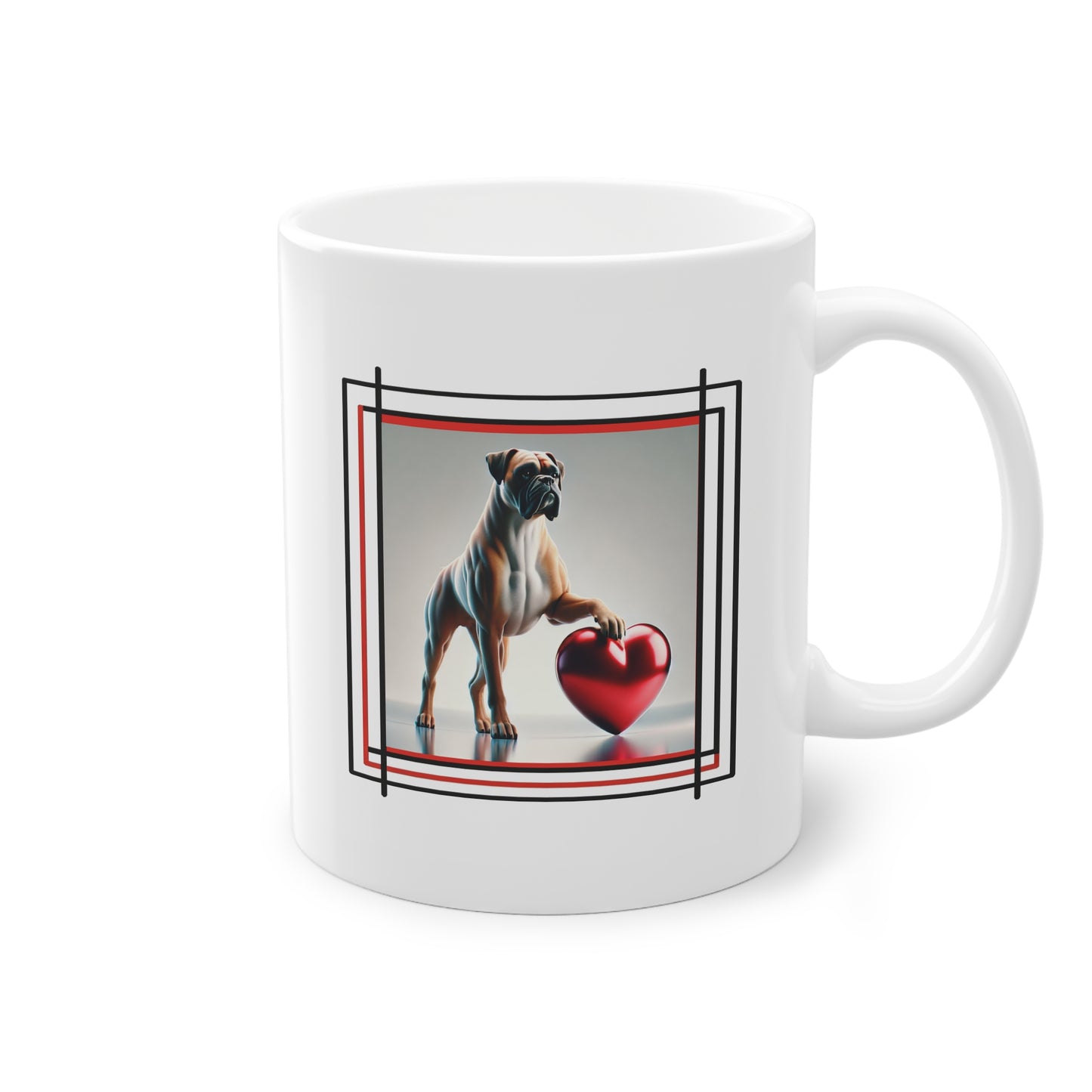 Mug avec chien Boxer et cœur rouge brillant