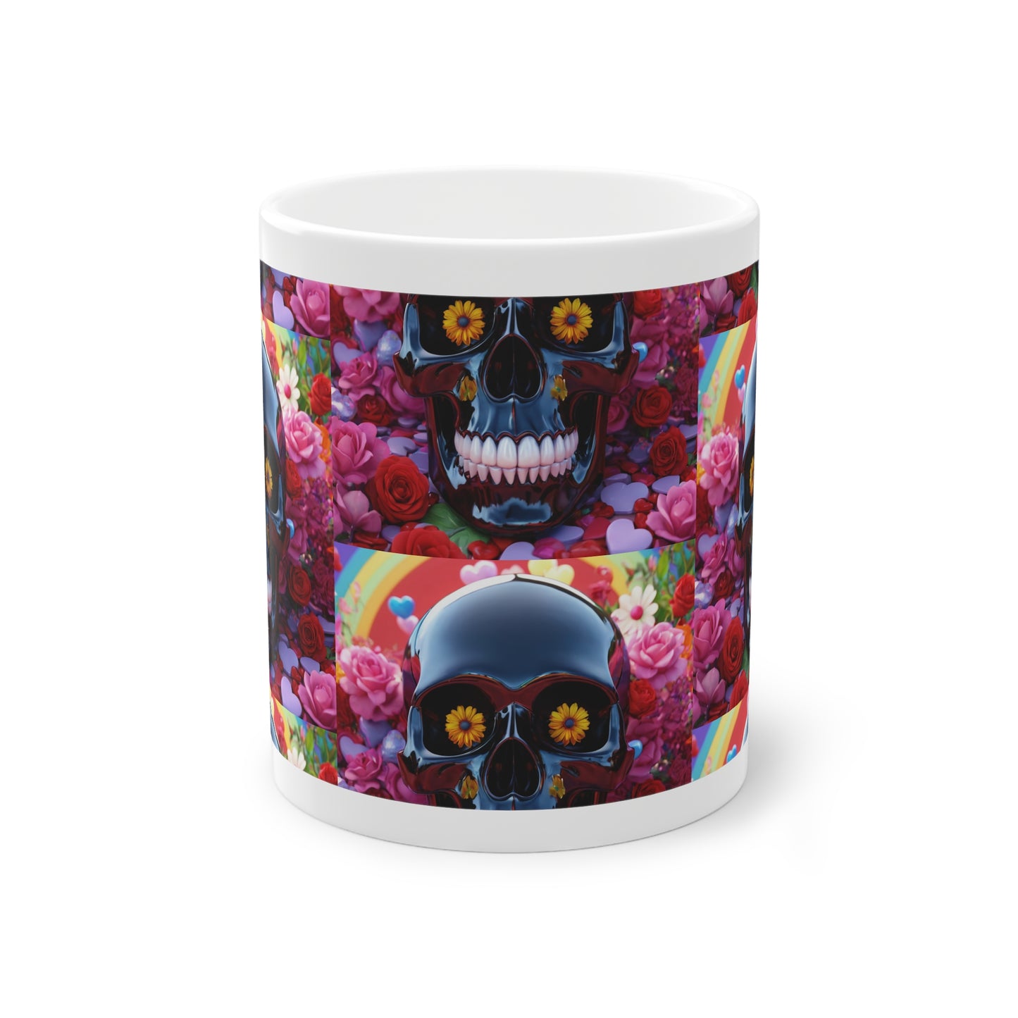 Mug tête de mort gothique et fleurs