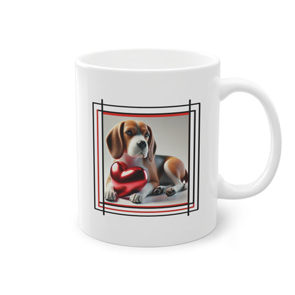 Mug en céramique avec un chien Beagle et un cœur rouge brillant idéal cadeau pas cher