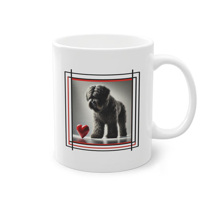 Mug blanc avec chien noir Bouvier des Flandres et cœur rouge