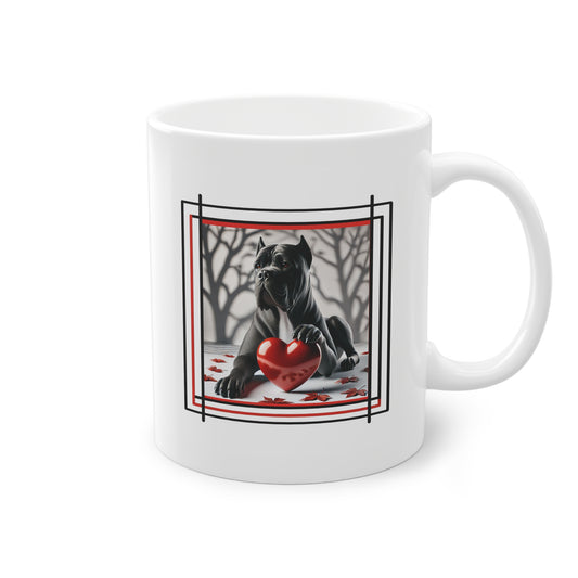 Mug avec chien Cane Corso et cœur rouge sur fond automnal