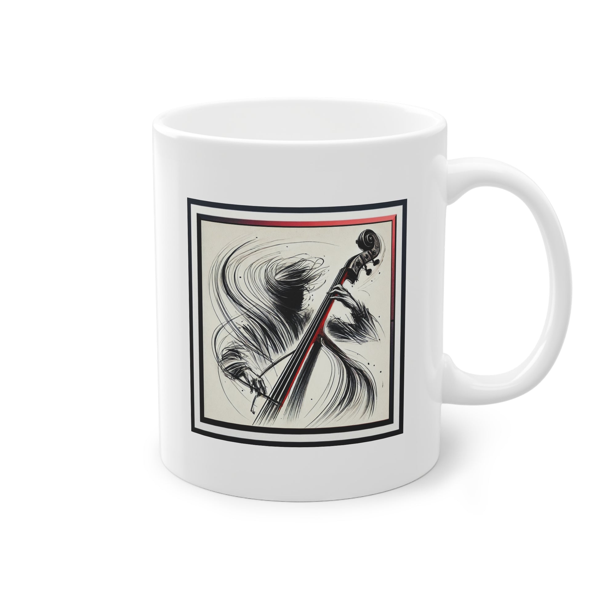 Mug contrebassiste original, design jazz avec illustration abstraite rouge et noir