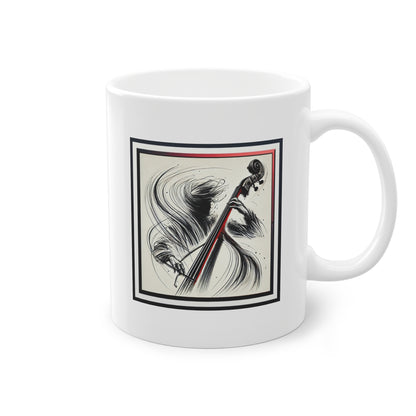 Mug contrebassiste original, design jazz avec illustration abstraite rouge et noir