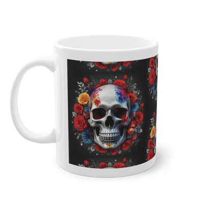 Tasse originale design crâne gothique avec décor floral