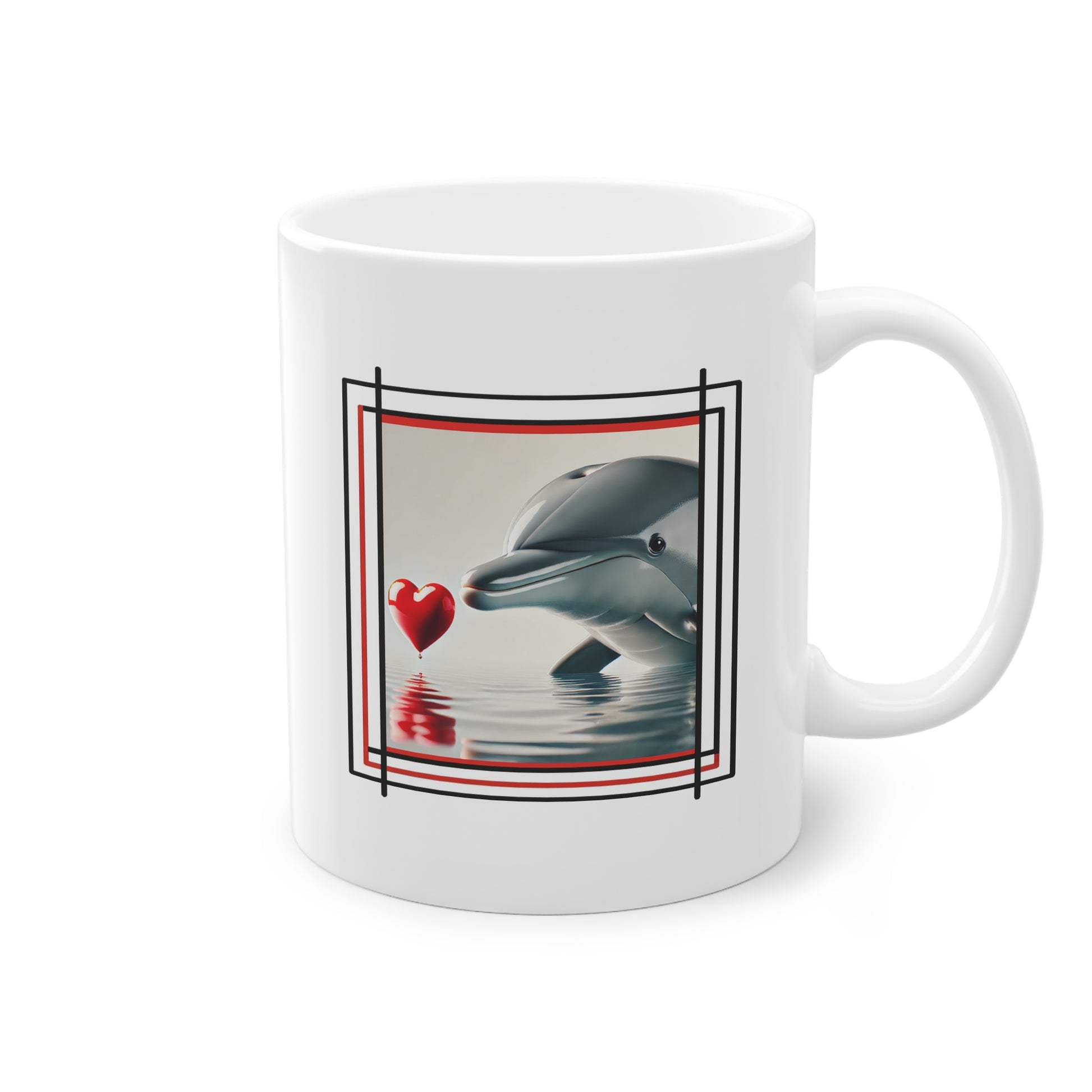 Mug céramique blanc avec illustration dauphin et cœur flottant idéal cadeau tasse à offrir