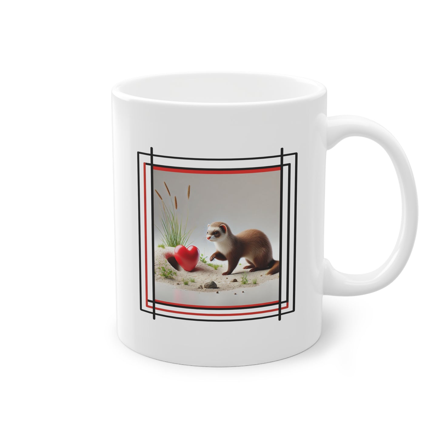 Mug avec furet et coeur rouge, design nature et fantaisie