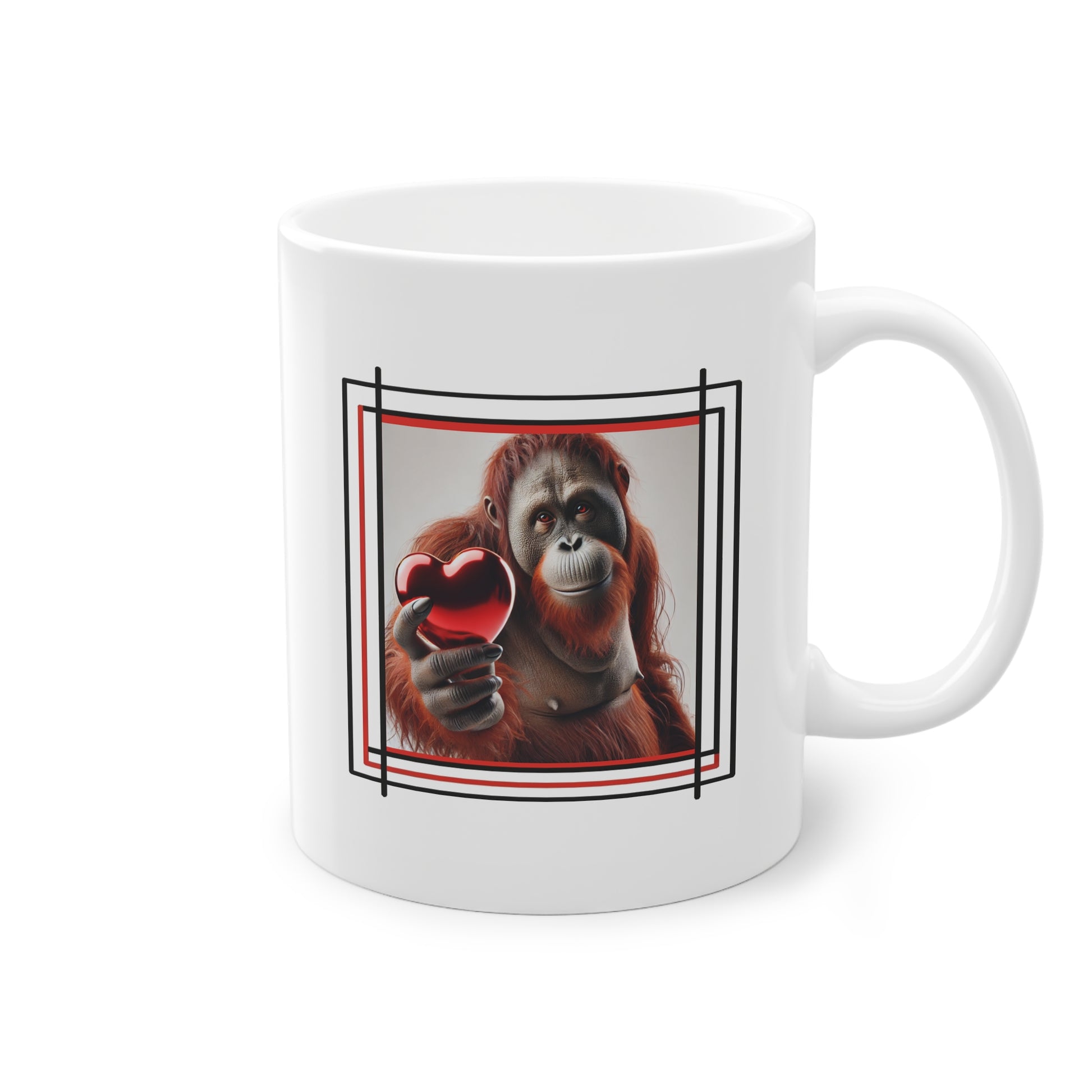 Mug avec illustration d'un orang-outan tenant un cœur rouge – mug fantaisie