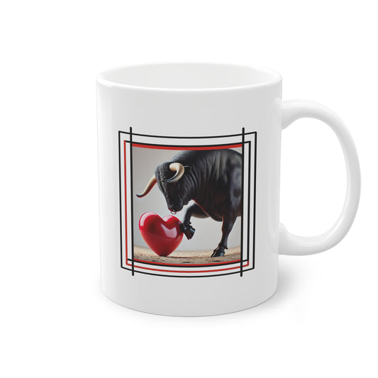 Mug taureau de Camargue et cœur rouge brillant – cadeau décoration